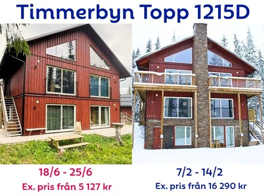 Billedet viser en pris sammenligning af Timmerbyn Topp 1215D mellem vinter og sommer.