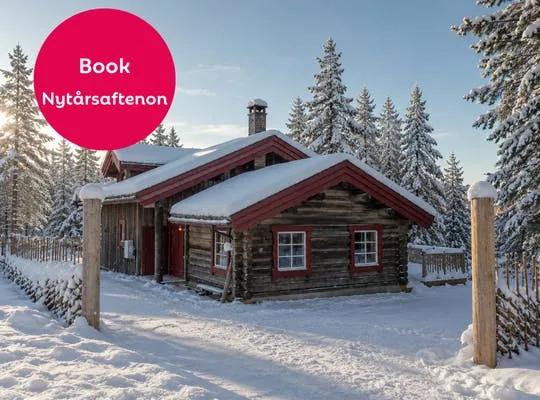 Bilden visar en snötäckt stuga i sälen